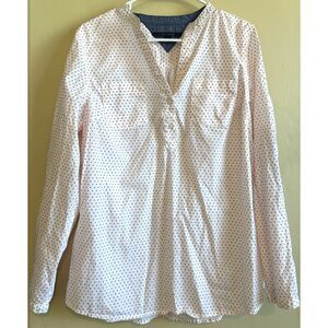 Tommy Hilfiger Women's White and Pink Polka Dot Split-Neck Shirt Size XL